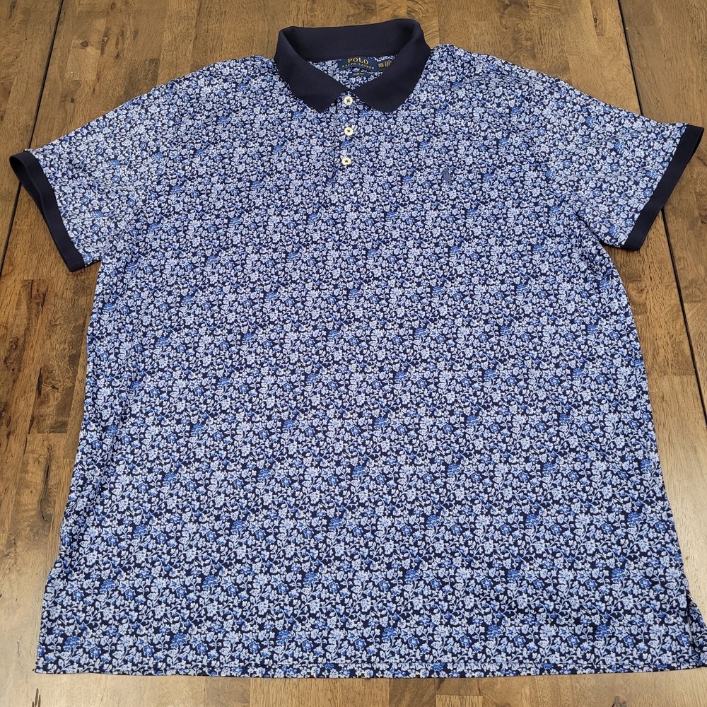Polo Ralph Lauren Men's Blue Floral Print Short Sleeve Polo Shirt Size XXL